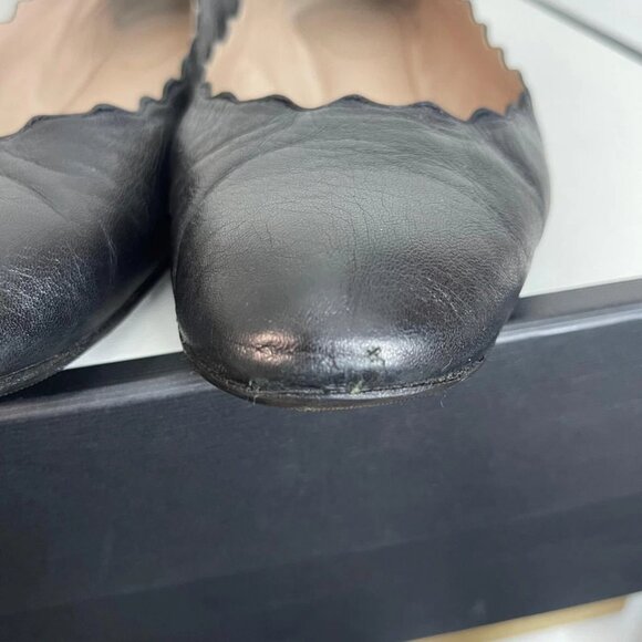 Chloe Lauren Scalloped Trim Black Leather Ballet Flats Slip On Women's Size 9 - Picture 9 of 10